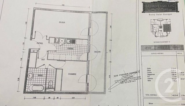 Appartement F2 à vendre - 2 pièces - 49.22 m2 - BUSSY ST GEORGES - 77 - ILE-DE-FRANCE - Century 21 Agence Parc Avenue