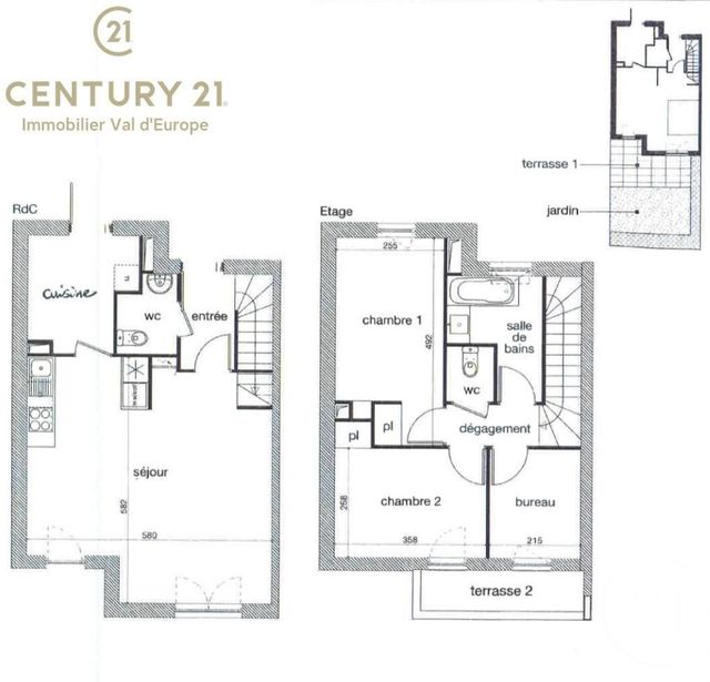 maison à louer - 3 pièces - 76.85 m2 - BUSSY ST GEORGES - 77 - ILE-DE-FRANCE - Century 21 Agence Parc Avenue